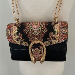 OKPTA Black and Gold Faux Leather Bag